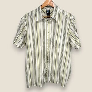 Kuhl Short Sleeve Button Shirt Men Large White Green Gray Striped Outdoor